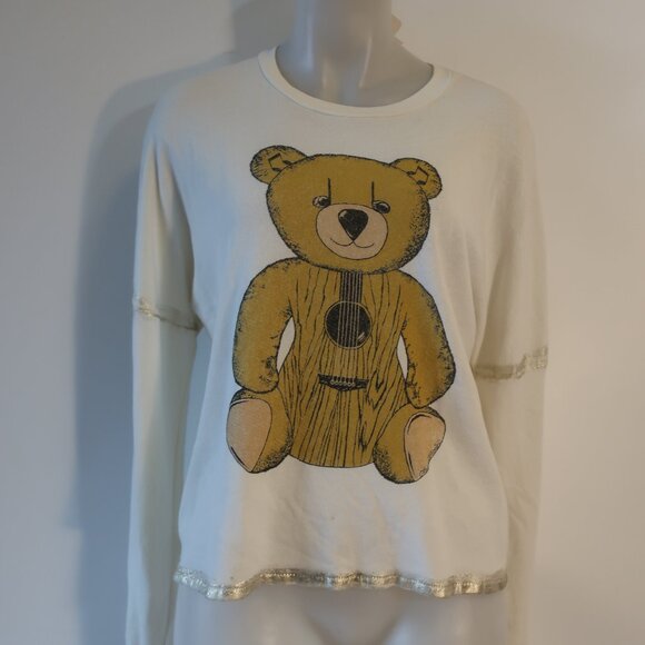 NWT Lauren Moshi Minka Guitar Bear Brown Off-White Gold Metallic Graphic Top XS - Picture 1 of 10